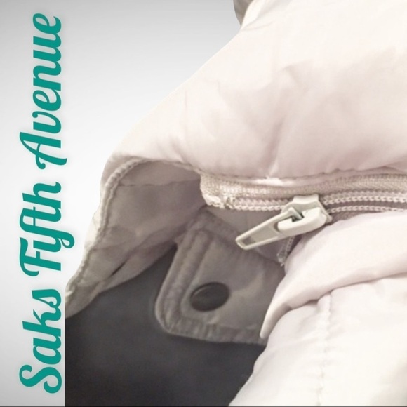 NWT SAKS FIFTH AVENUE Silvery Gray Puffer Vest With Removable Hood, Size Small - Picture 6 of 10